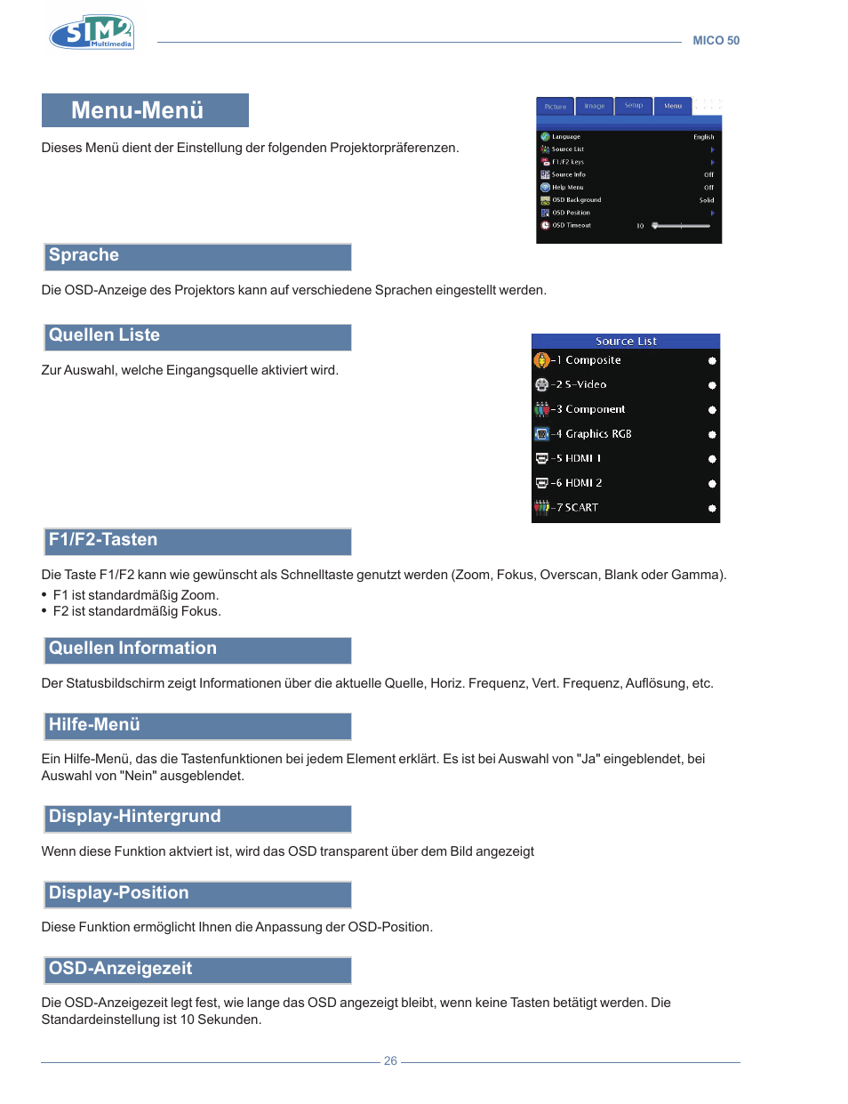 Menu-menü | Sim2 MICO 50 User Manual | Page 132 / 277