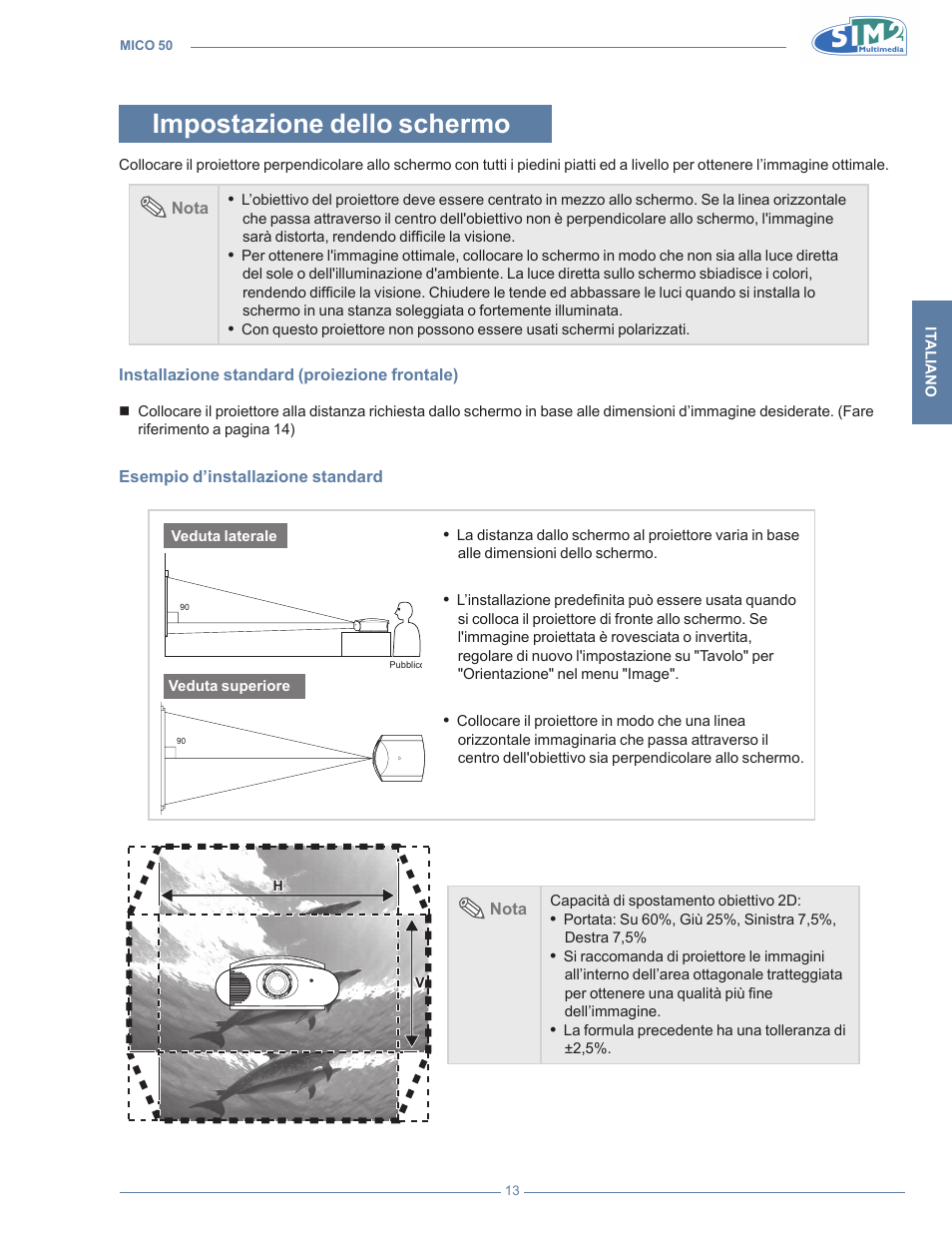 Impostazione dello schermo | Sim2 MICO 50 User Manual | Page 15 / 277