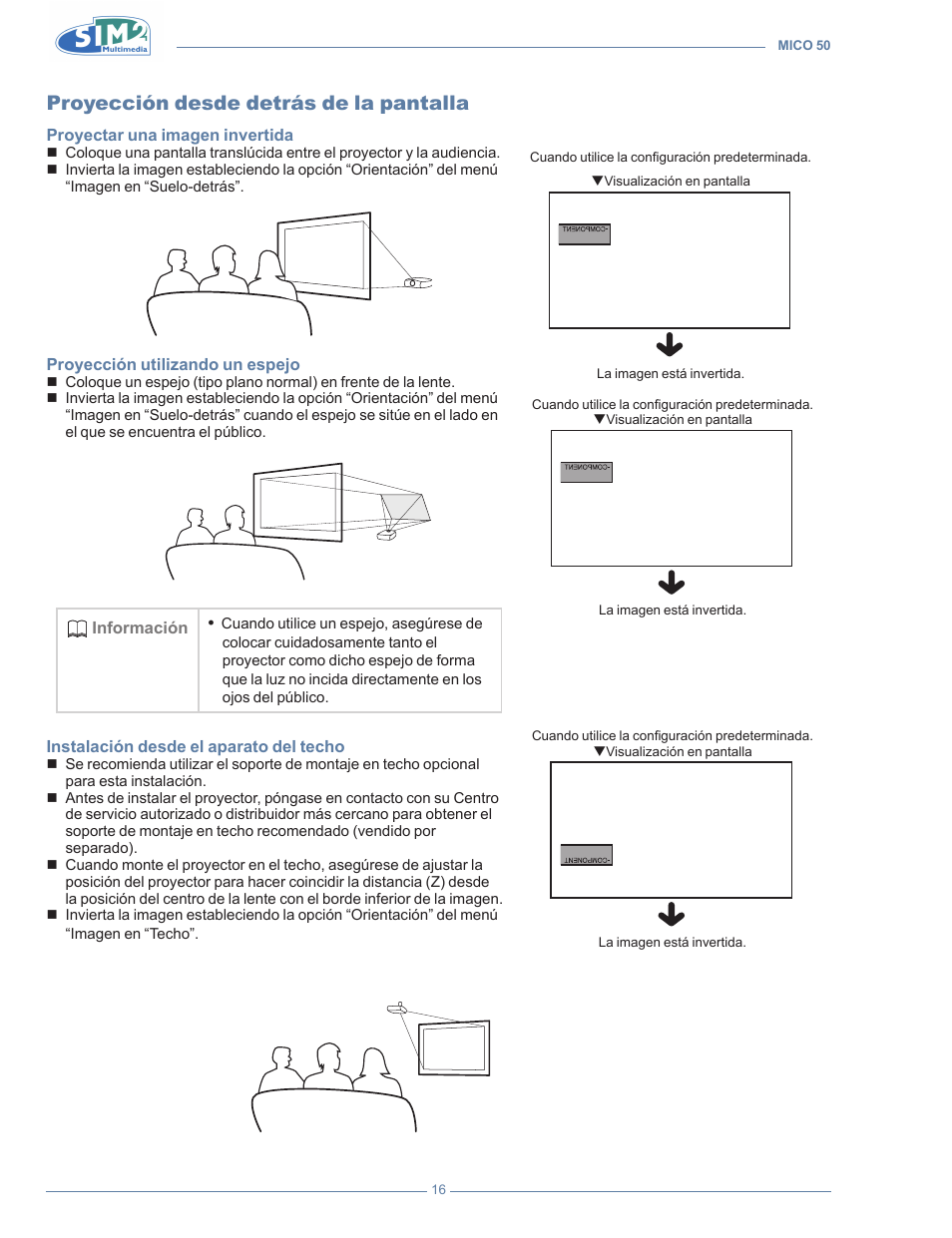 Proyección desde detrás de la pantalla | Sim2 MICO 50 User Manual | Page 156 / 277