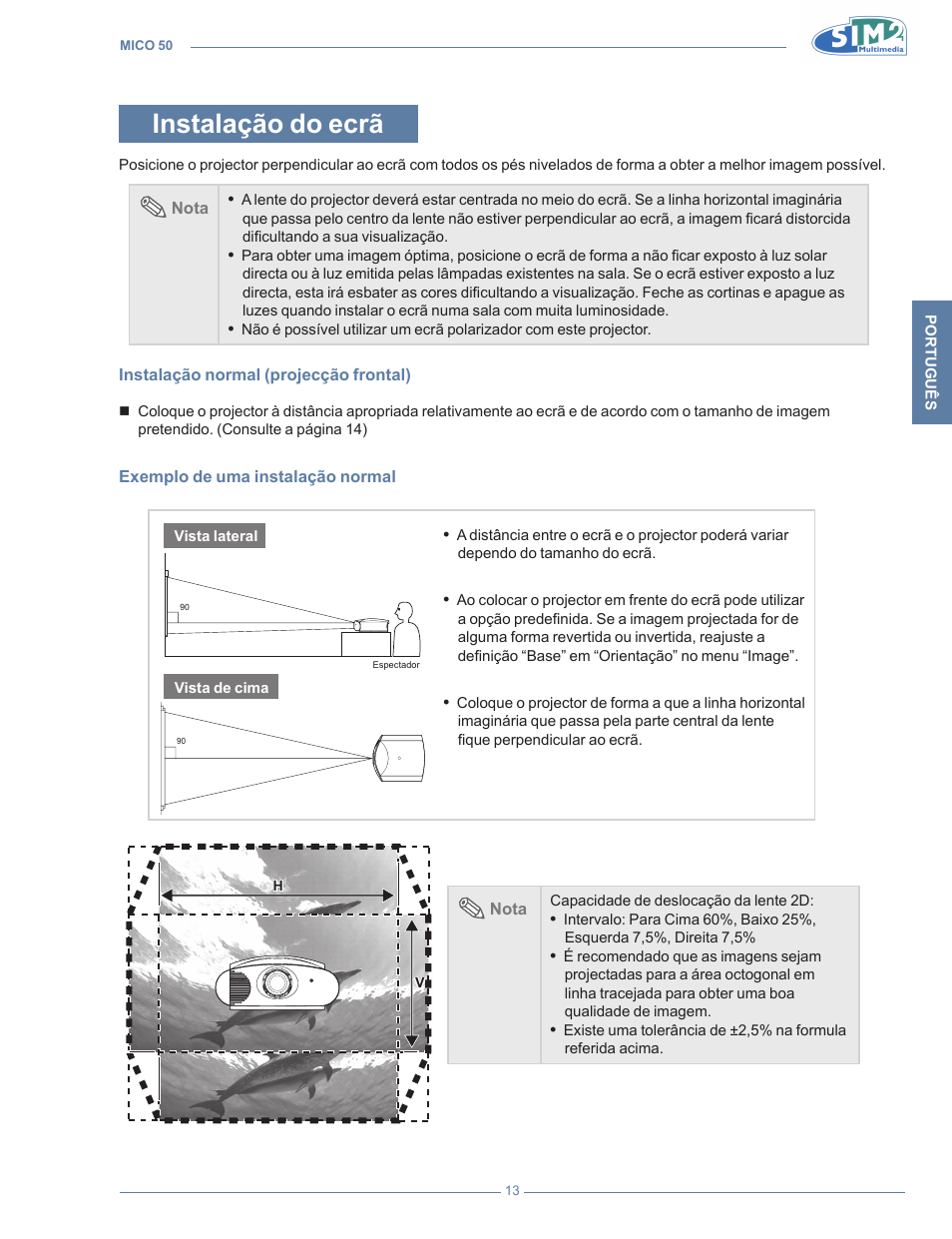 Instalação do ecrã | Sim2 MICO 50 User Manual | Page 187 / 277