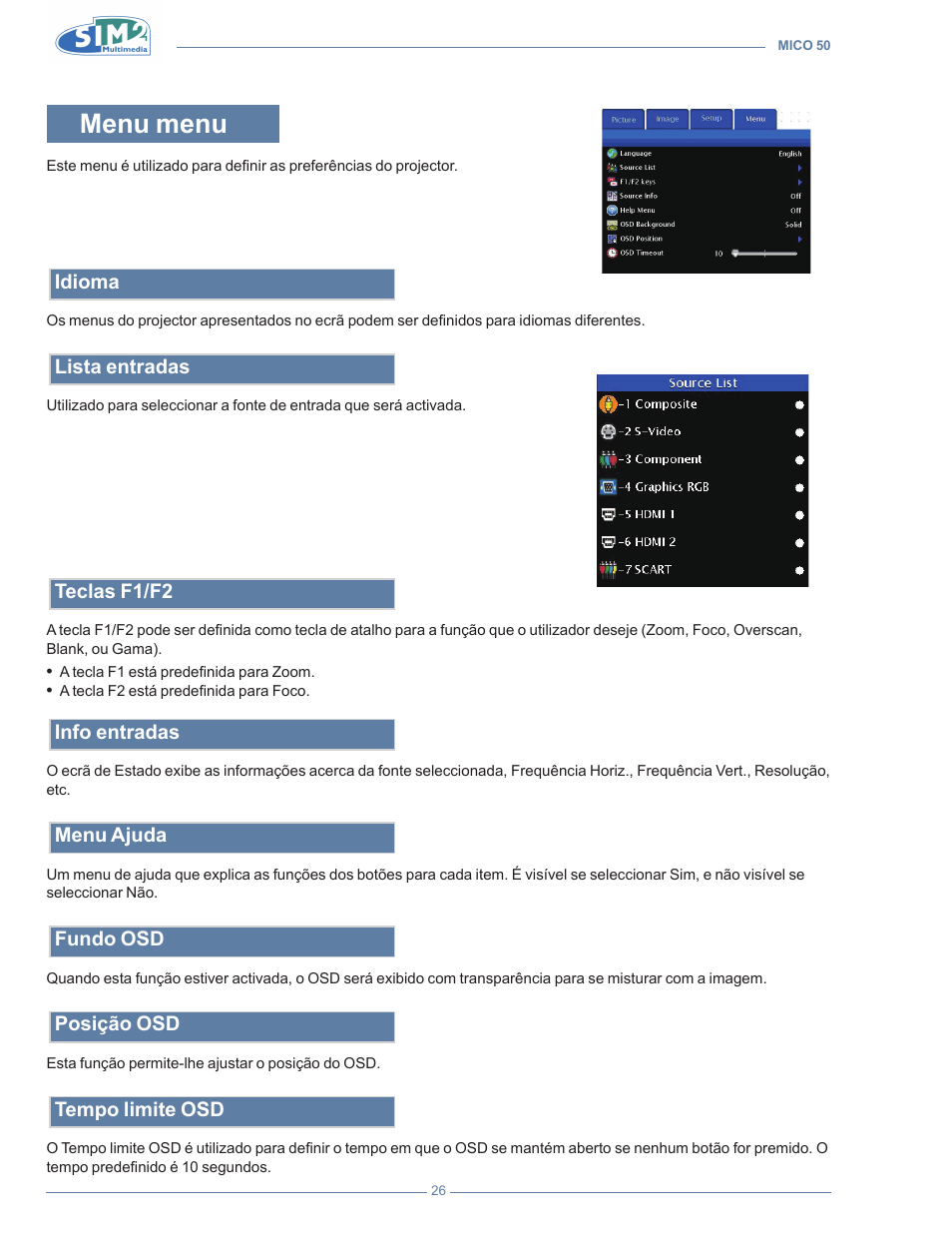 Menu menu | Sim2 MICO 50 User Manual | Page 200 / 277