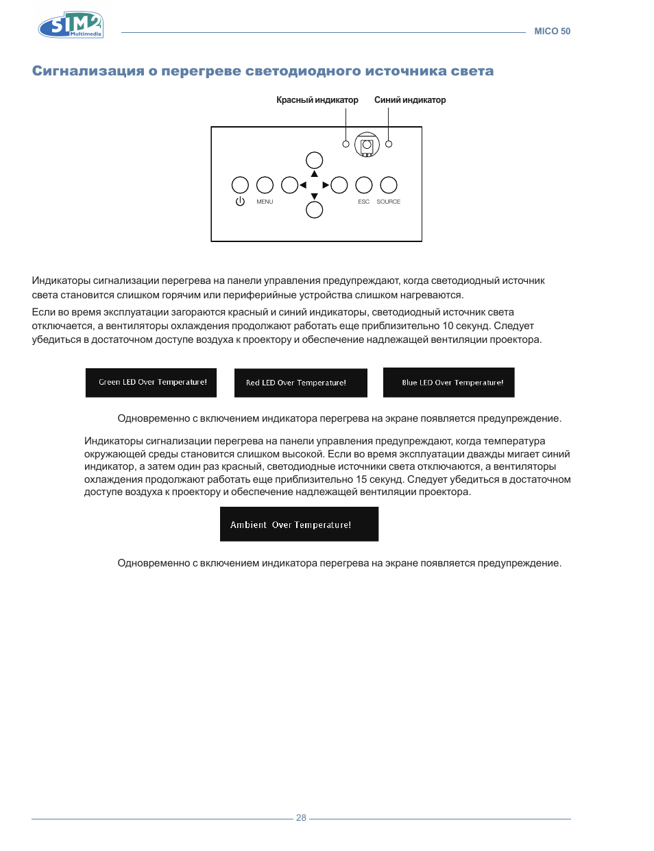Сигнализация о перегреве светодиодного, Источника света | Sim2 MICO 50 User Manual | Page 236 / 277