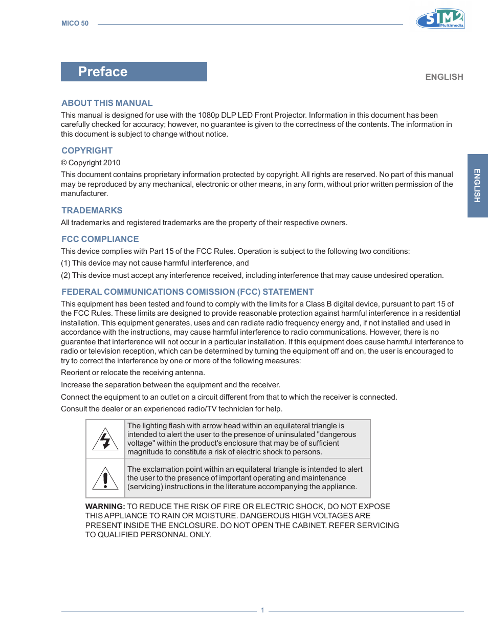 Preface | Sim2 MICO 50 User Manual | Page 39 / 277