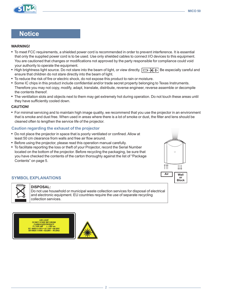 Notice | Sim2 MICO 50 User Manual | Page 40 / 277