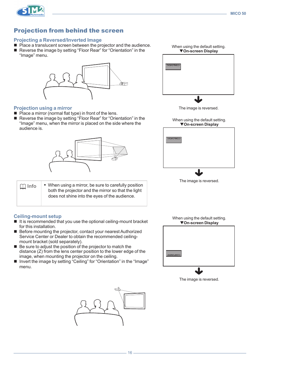 Projection from behind the screen | Sim2 MICO 50 User Manual | Page 54 / 277