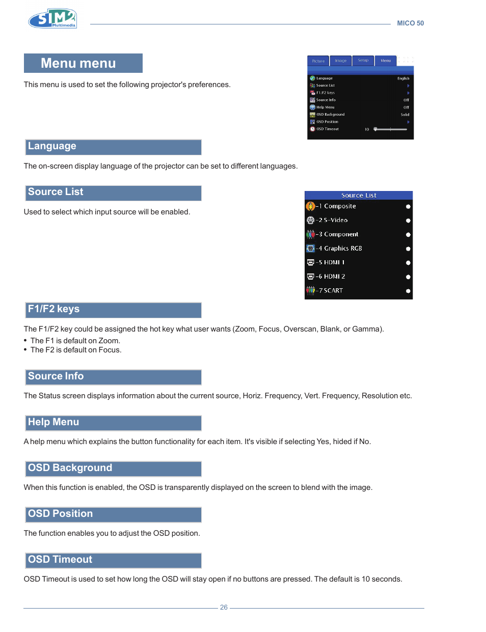 Menu menu | Sim2 MICO 50 User Manual | Page 64 / 277