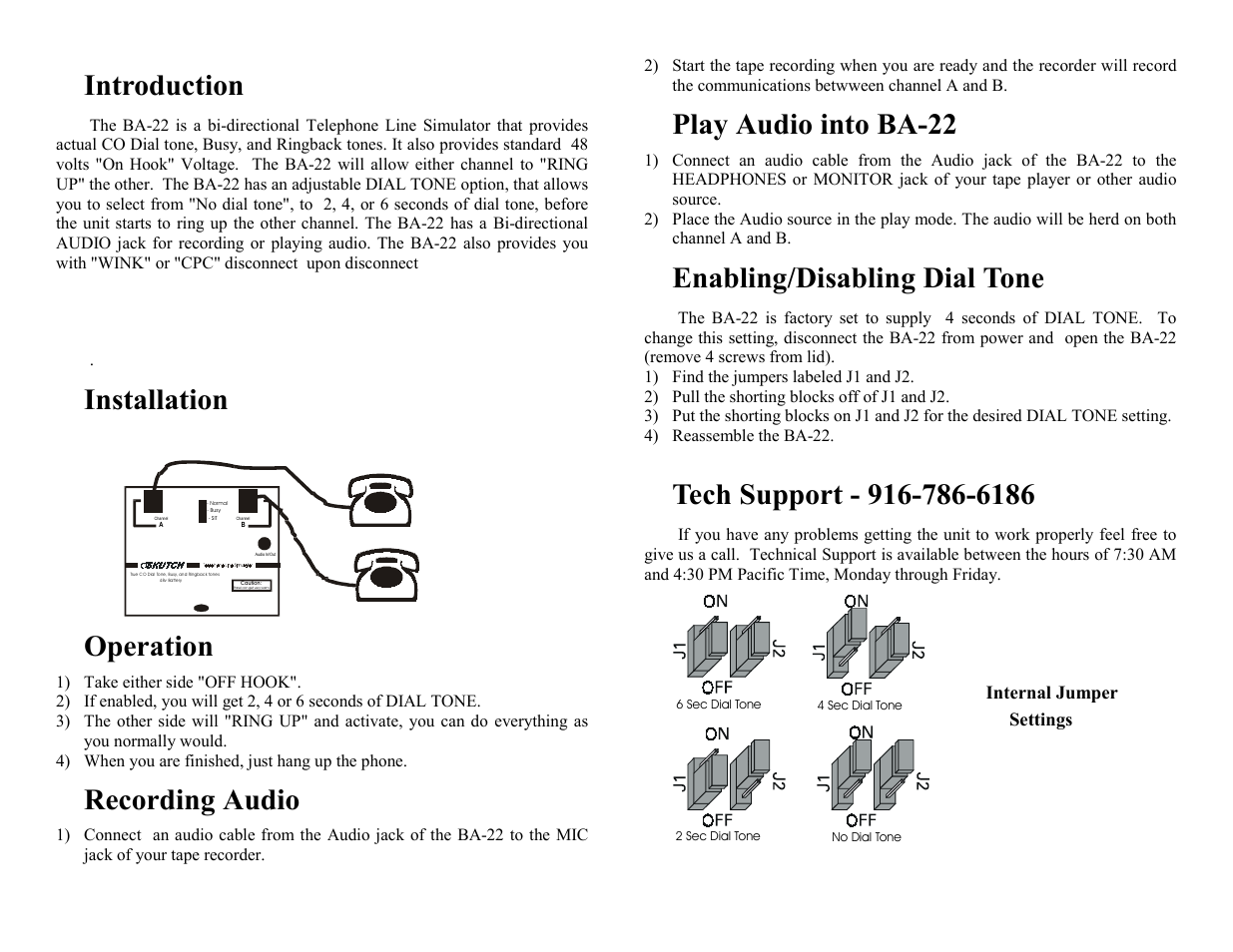 Skutch Electronics BA-22 User Manual | 2 pages