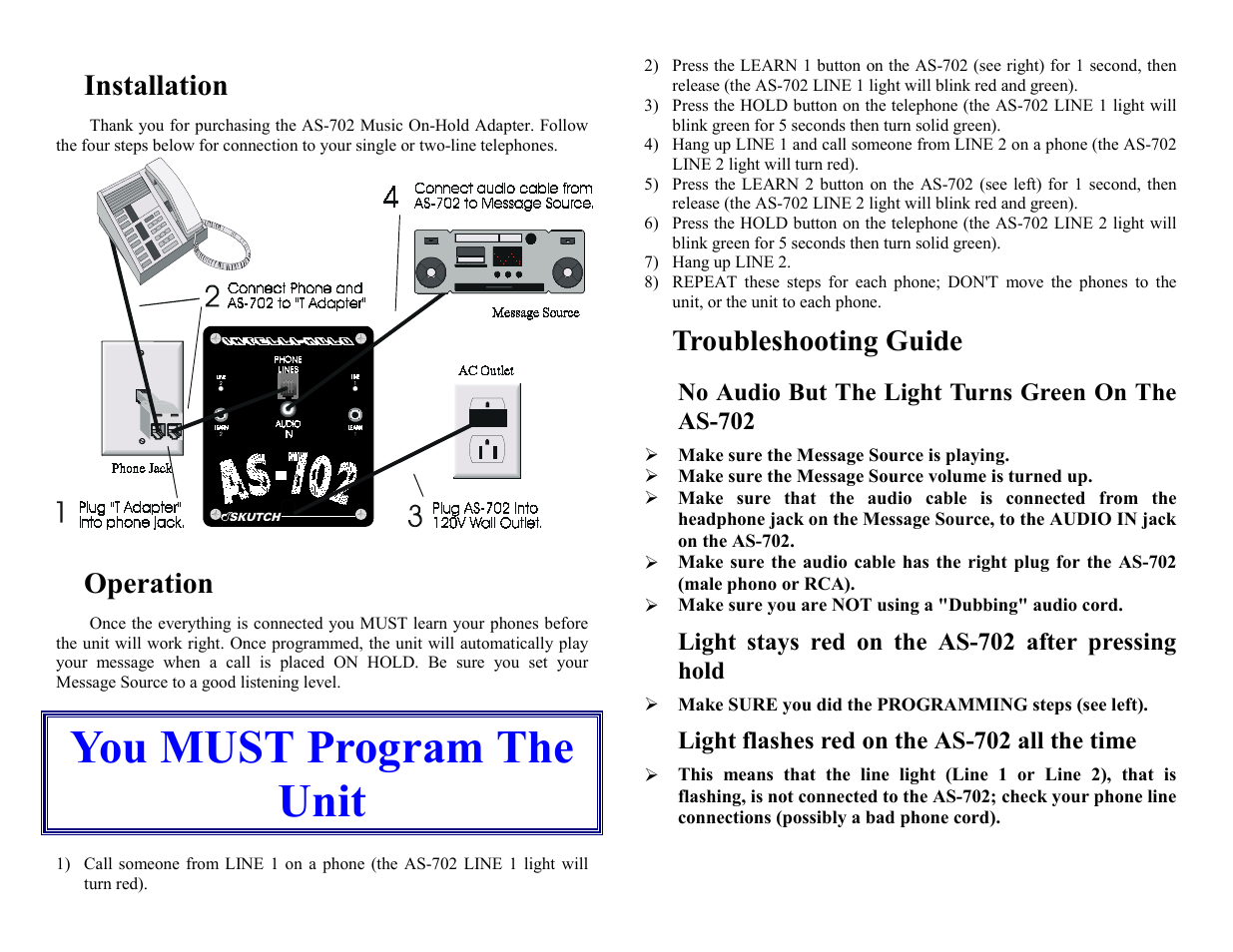 Skutch Electronics AS-702 User Manual | 2 pages