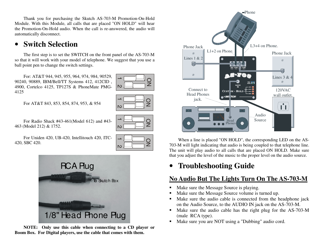 Skutch Electronics AS-703-M User Manual | 2 pages