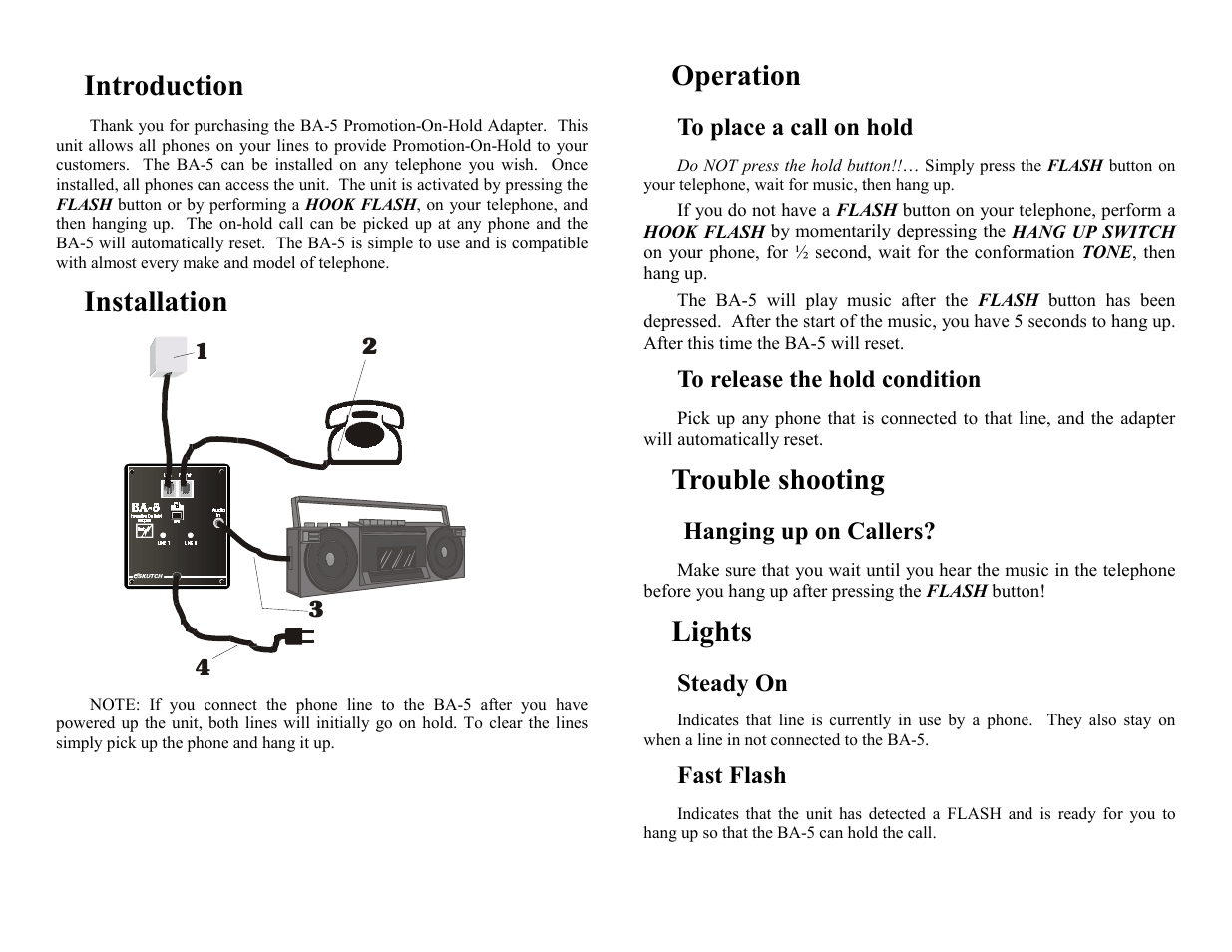 Skutch Electronics BA-5 User Manual | 2 pages