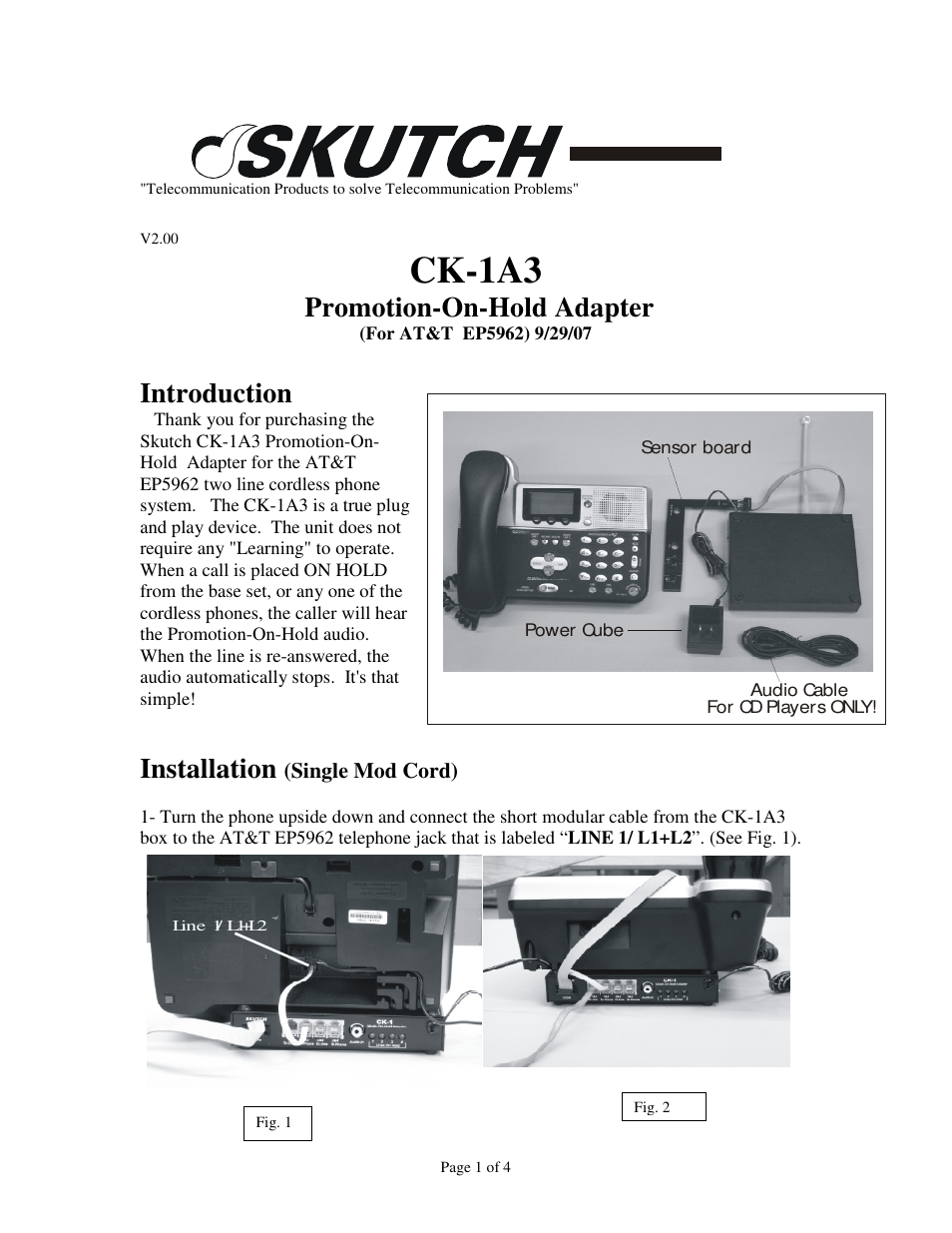 Skutch Electronics CK-1A3 User Manual | 4 pages