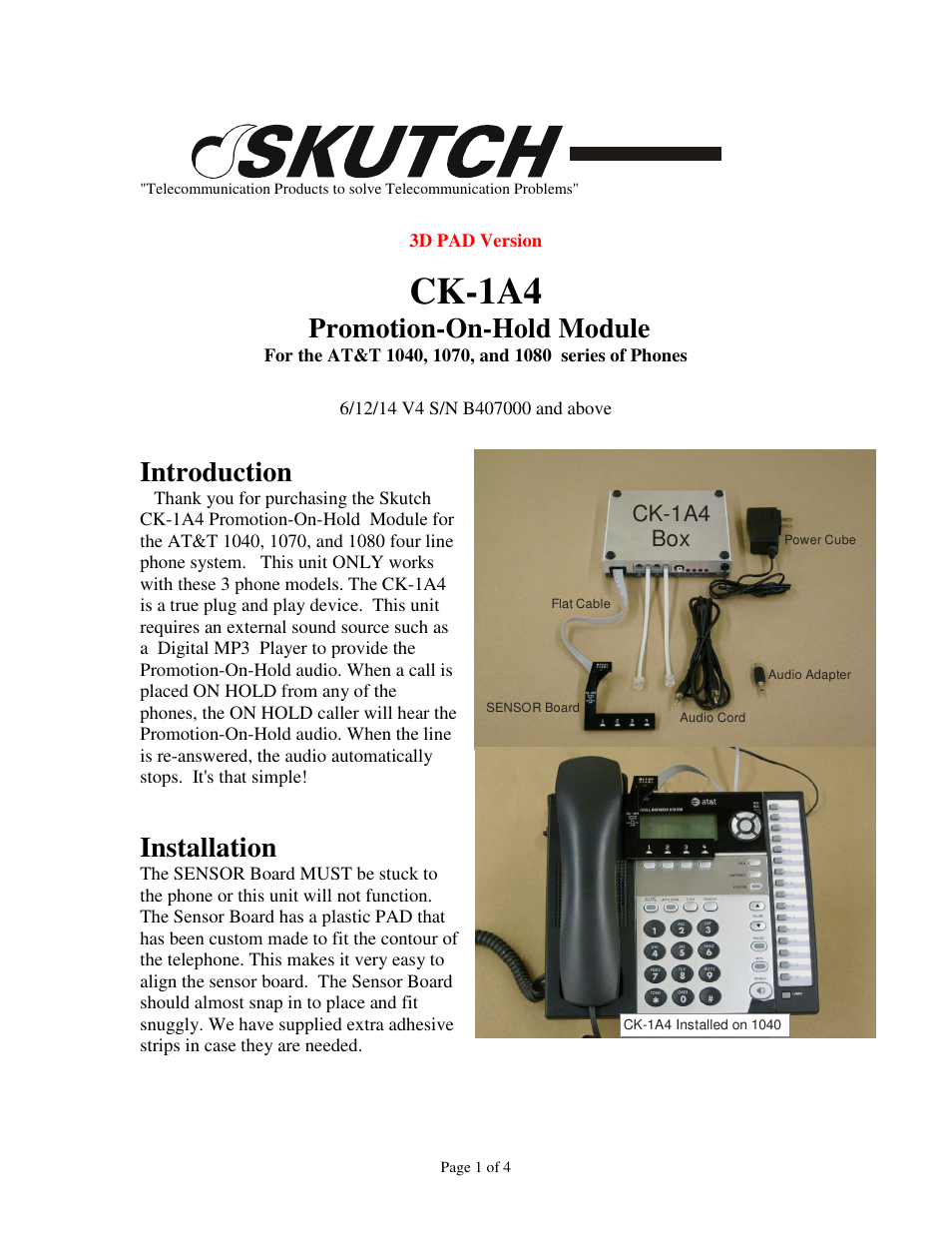 Skutch Electronics CK-1A4 User Manual | 4 pages