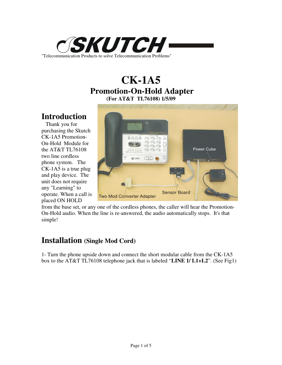 Skutch Electronics CK-1A5 User Manual | 5 pages