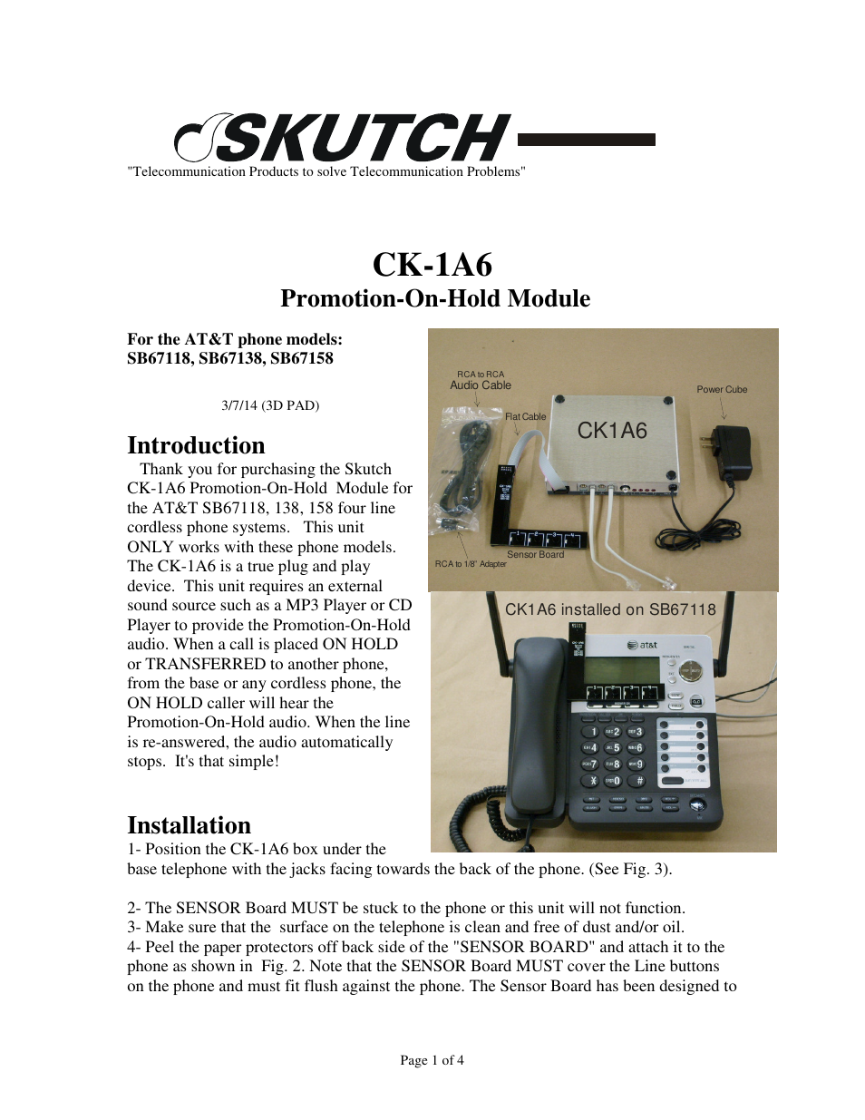 Skutch Electronics CK-1A6 User Manual | 4 pages