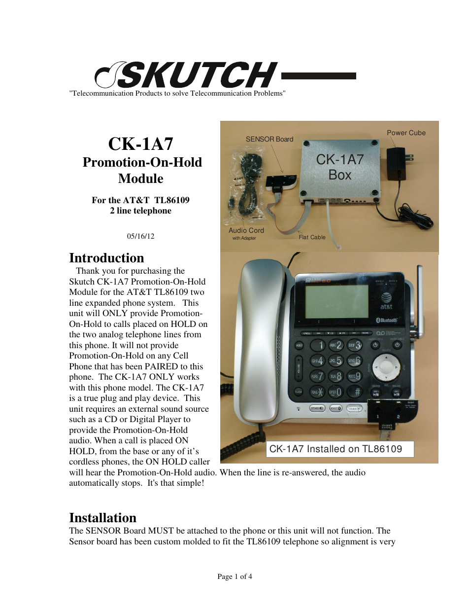 Skutch Electronics CK-1A7 User Manual | 4 pages