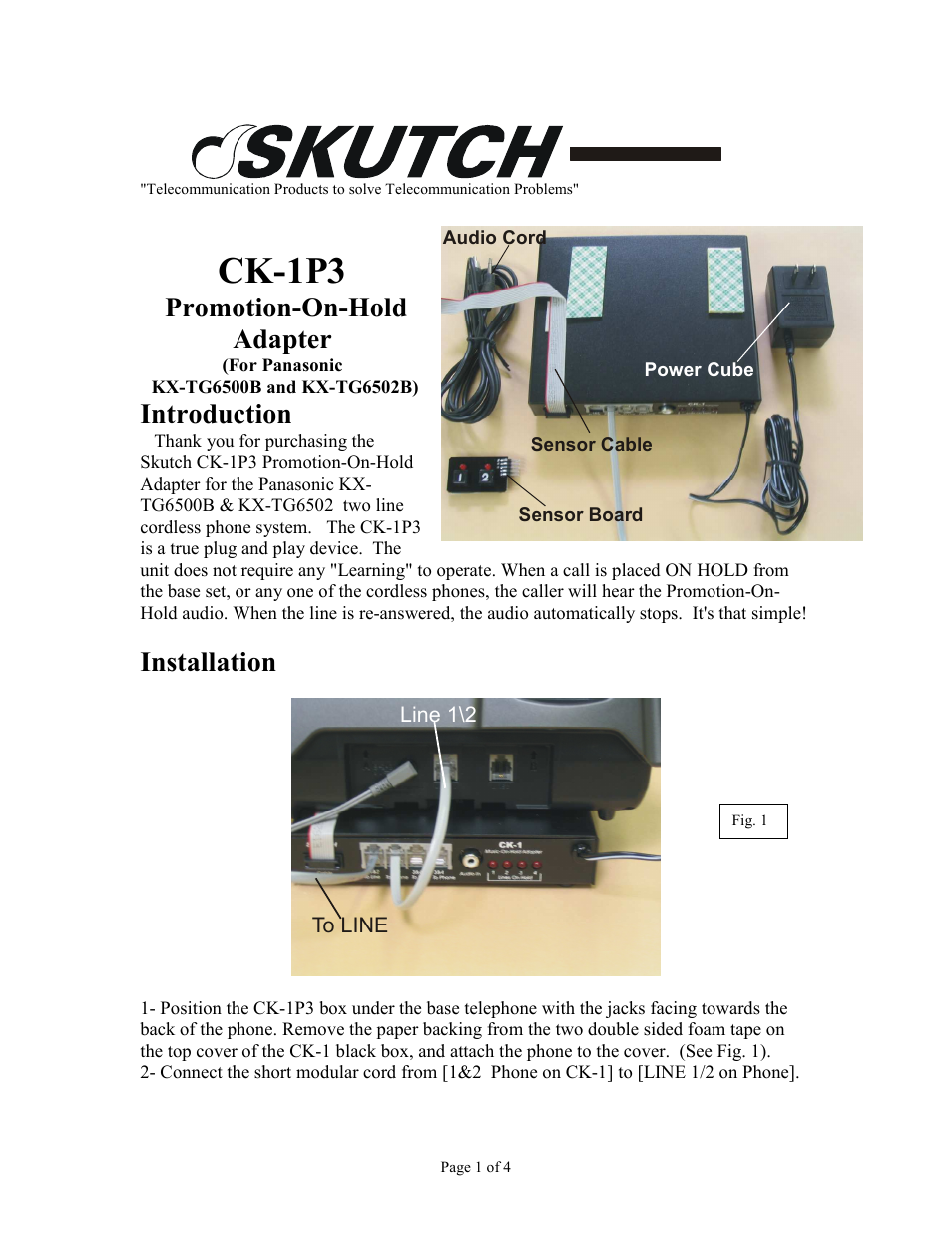 Skutch Electronics CK-1P3 User Manual | 4 pages