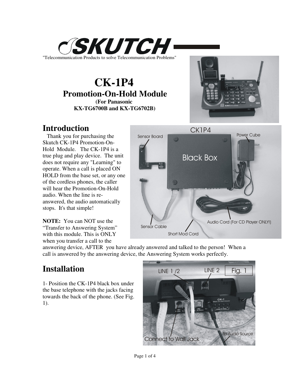 Skutch Electronics CK-1P4 User Manual | 4 pages