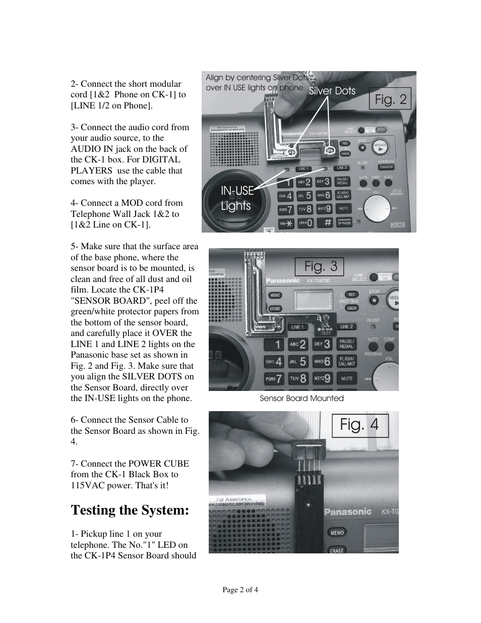 Fig. 4, Testing the system, Fig. 3 | Fig. 2 | Skutch Electronics CK-1P4 User Manual | Page 2 / 4