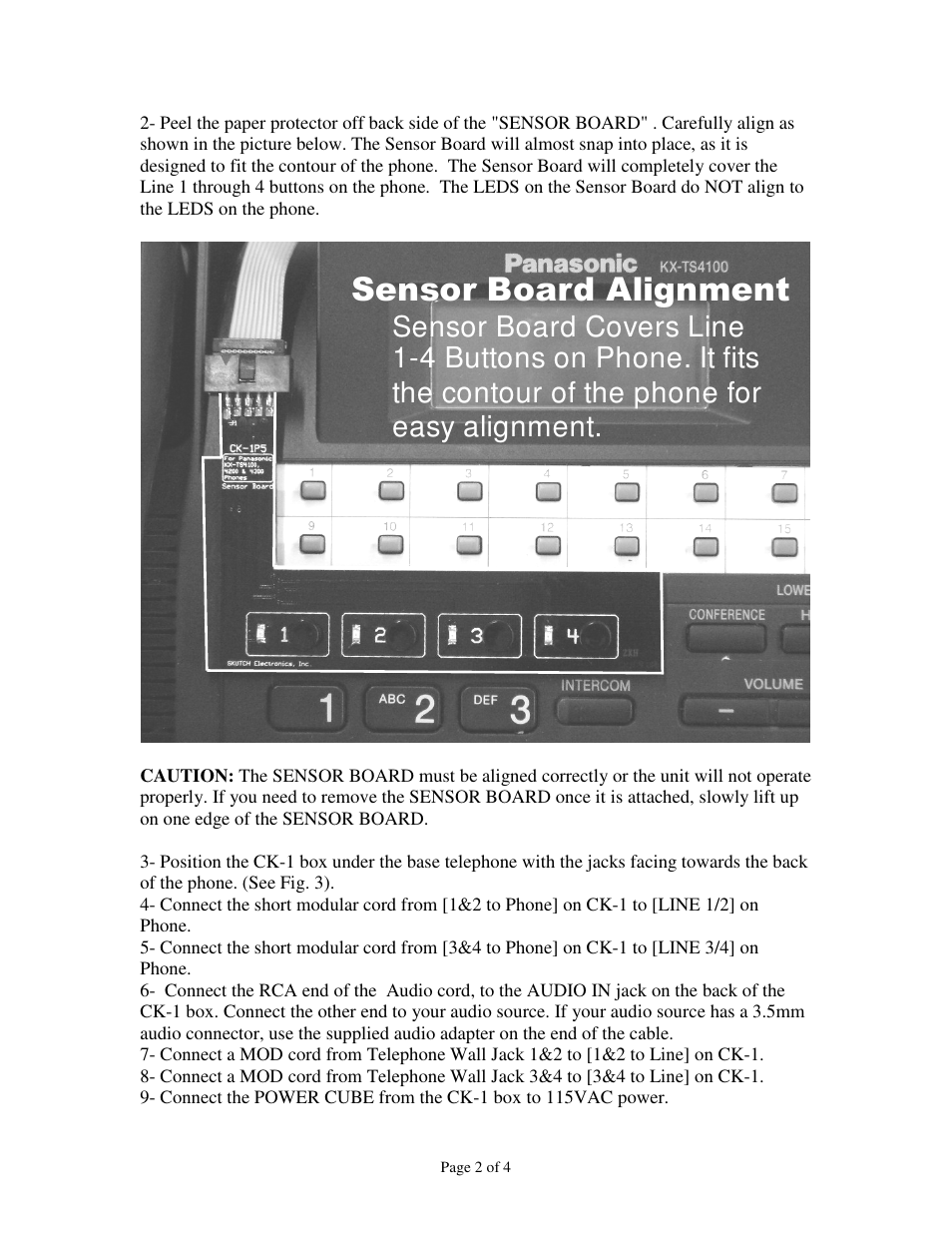 Sensor board alignment | Skutch Electronics CK-1P5 User Manual | Page 2 / 4