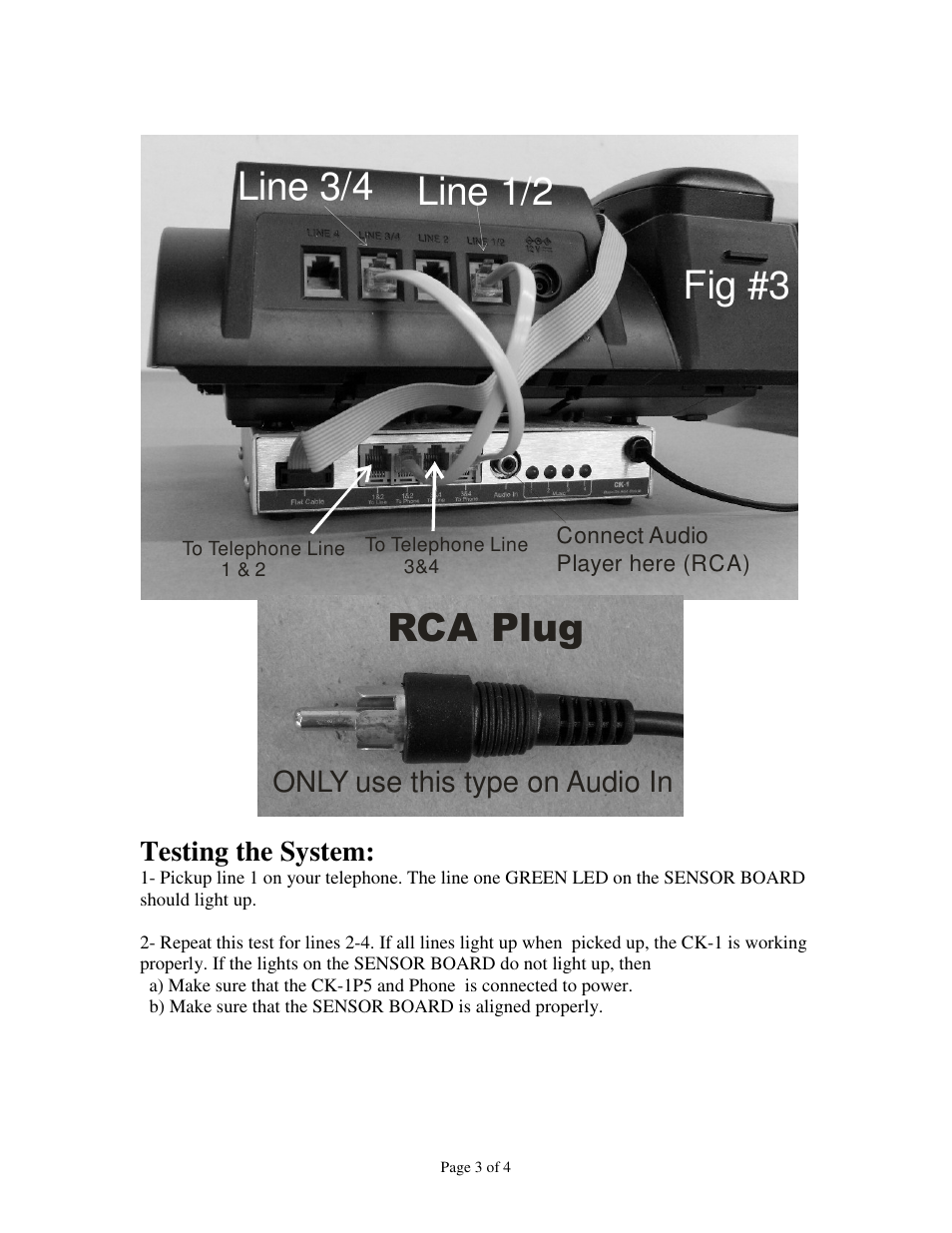 Line 3/4 line 1/2, Fig #3 rca plug, Only use this type on audio in | Skutch Electronics CK-1P5 User Manual | Page 3 / 4