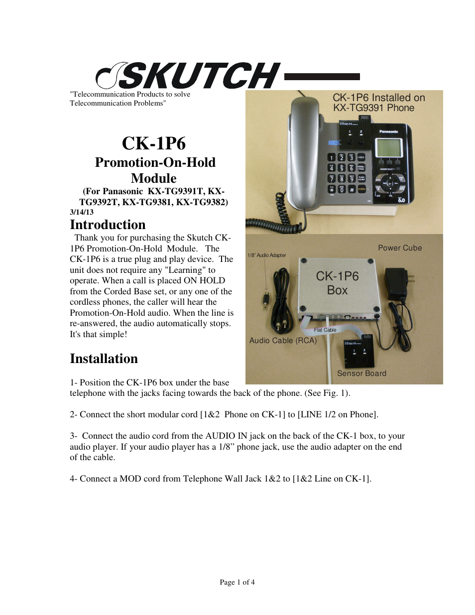 Skutch Electronics CK-1P6 User Manual | 4 pages