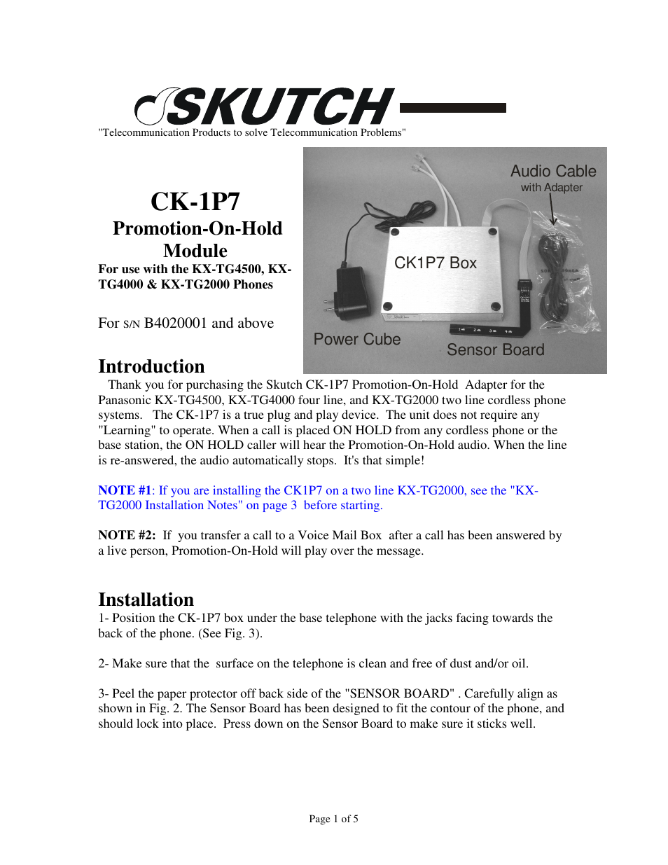 Skutch Electronics CK-1P7 User Manual | 5 pages