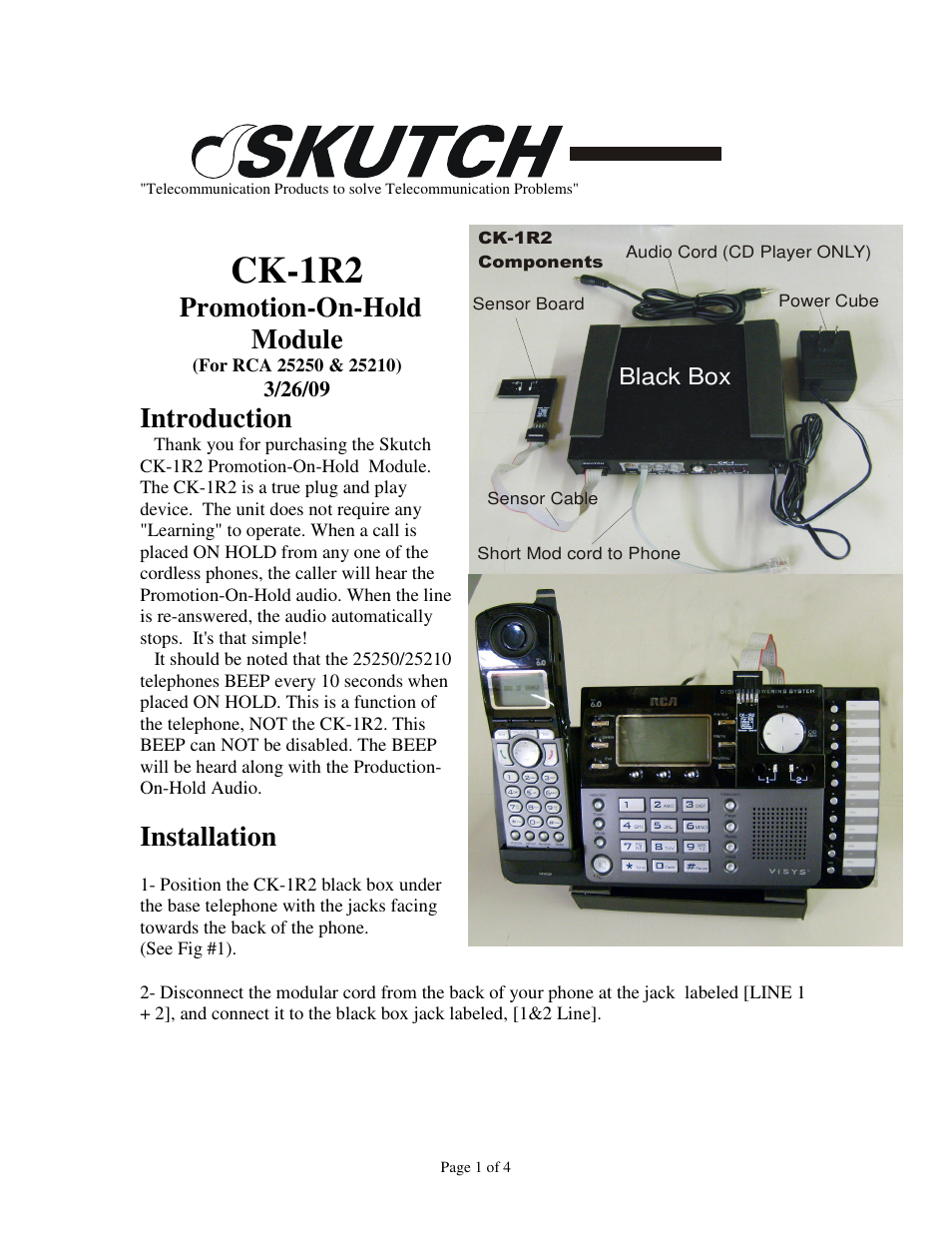 Skutch Electronics CK-1R2 User Manual | 4 pages