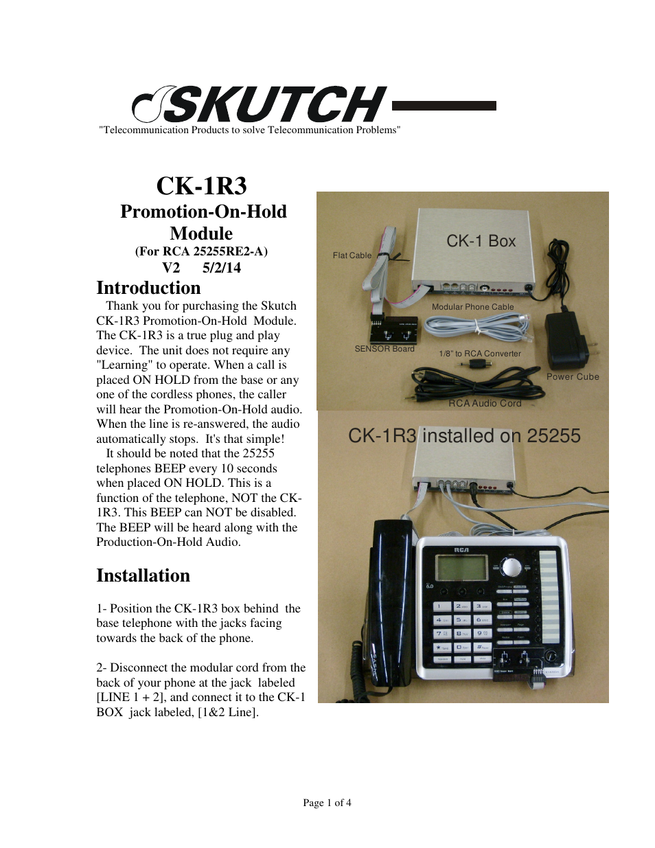 Skutch Electronics CK-1R3 User Manual | 4 pages