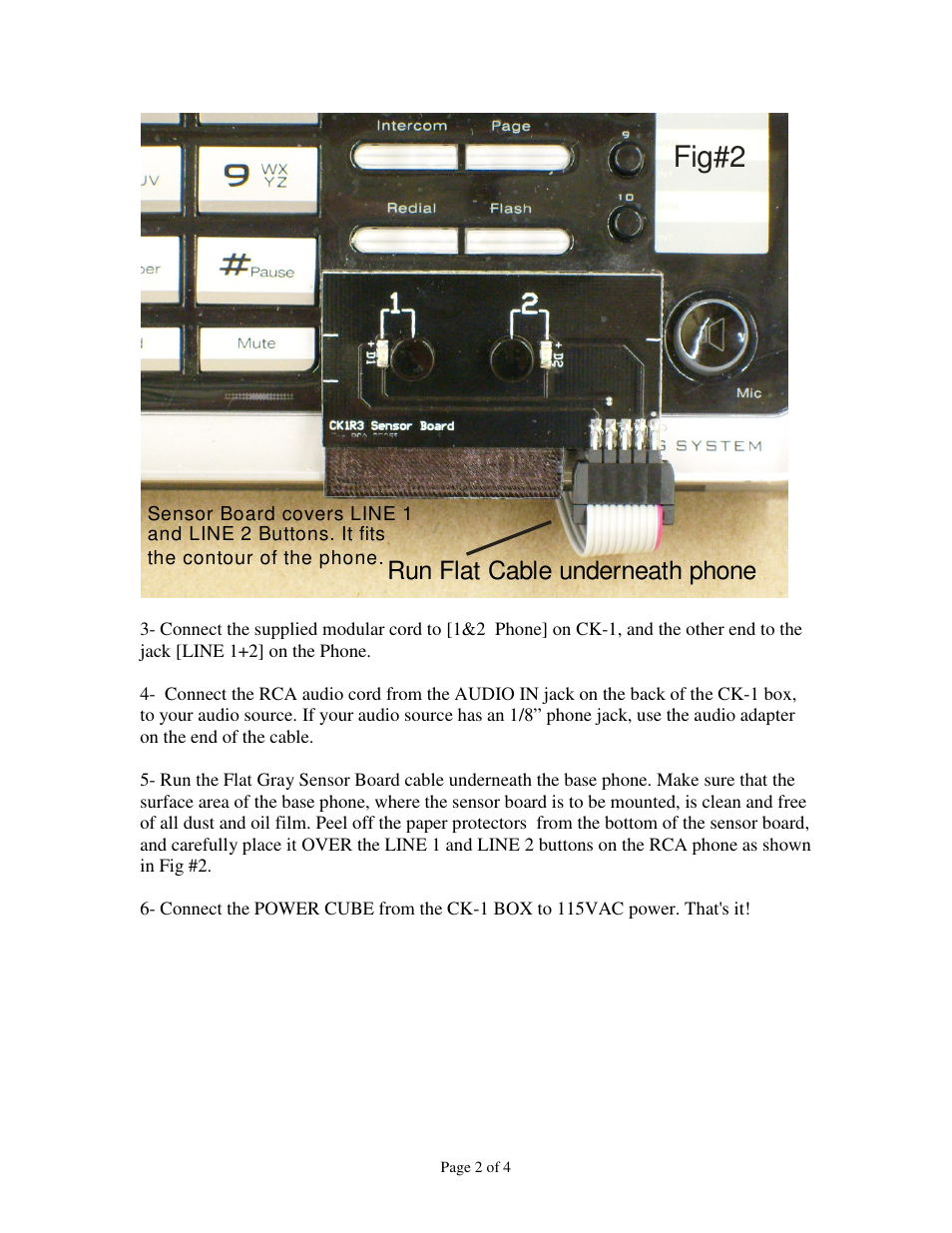 Fig#2, Run flat cable underneath phone | Skutch Electronics CK-1R3 User Manual | Page 2 / 4