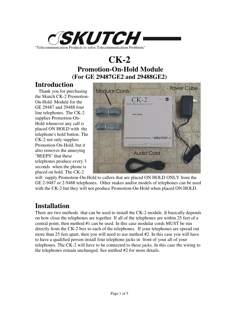 Skutch Electronics CK-2 User Manual | 5 pages