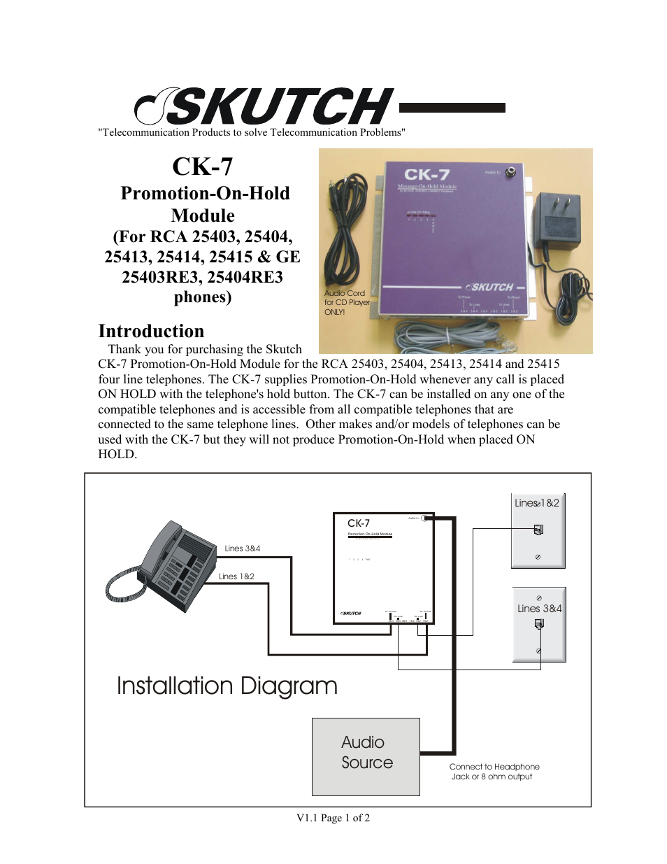 Skutch Electronics CK-7 User Manual | 2 pages