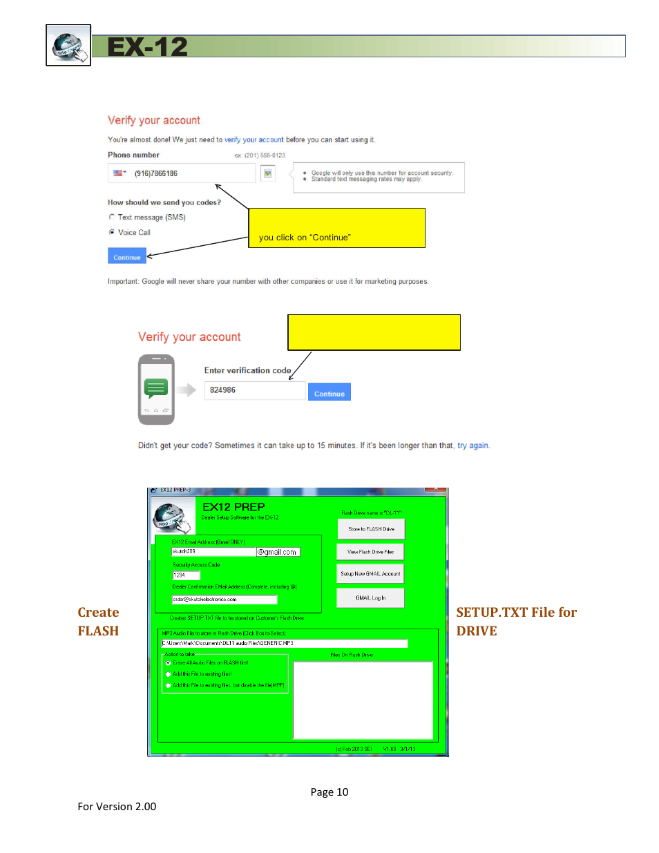 Create setup.txt file for flash drive, Ex-12 | Skutch Electronics EX-12 Technical Reference Guide User Manual | Page 10 / 25