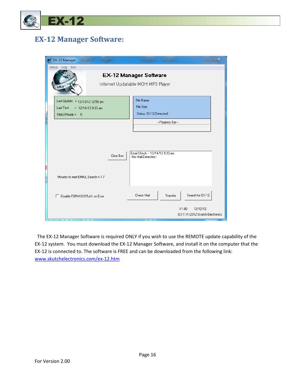 Ex-12 manager software, Ex-12 | Skutch Electronics EX-12 Technical Reference Guide User Manual | Page 16 / 25