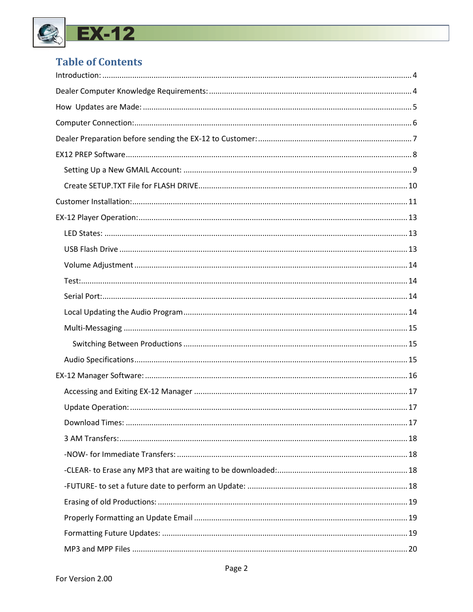 Ex-12 | Skutch Electronics EX-12 Technical Reference Guide User Manual | Page 2 / 25
