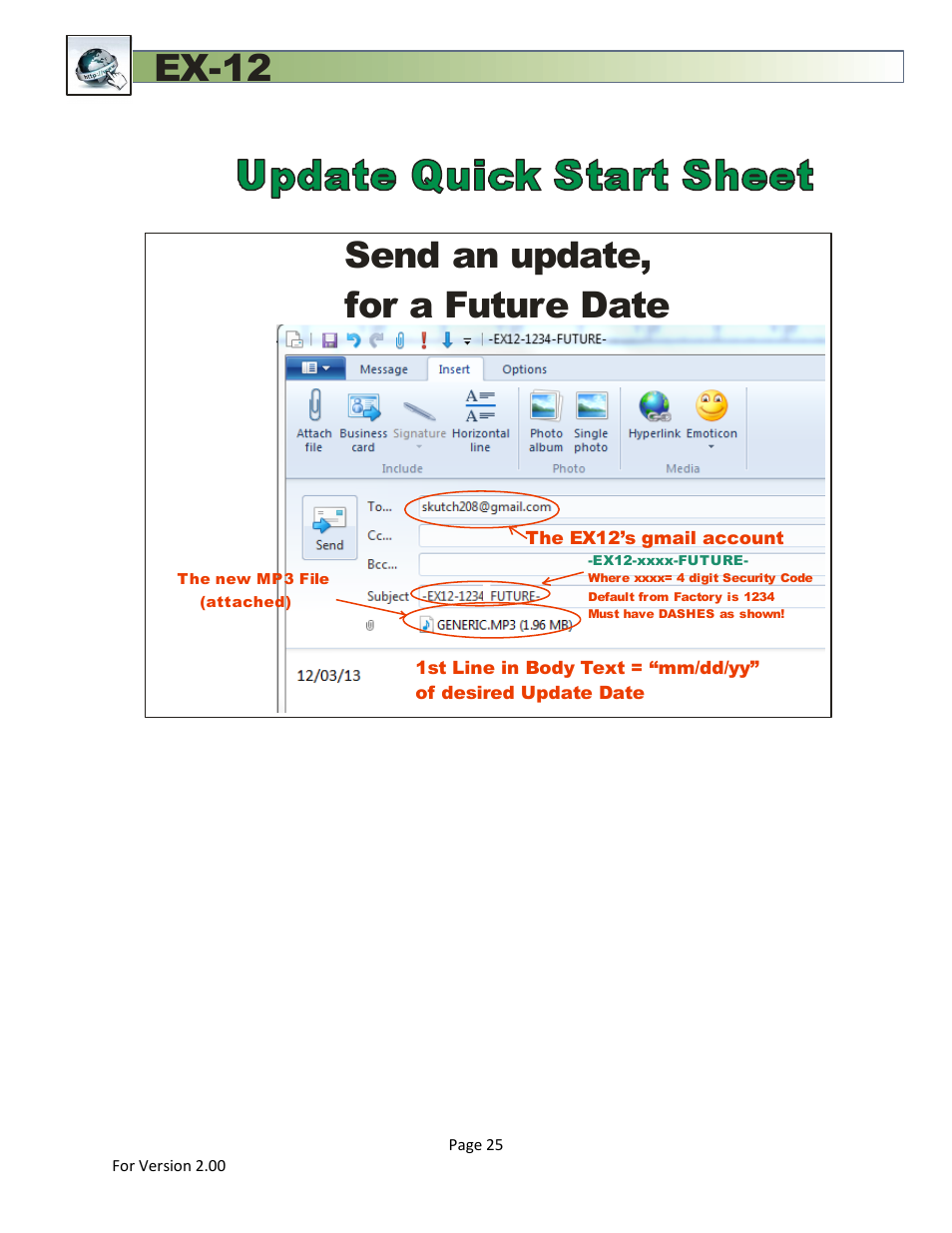 Ex-12, Send an update, for a future date | Skutch Electronics EX-12 Technical Reference Guide User Manual | Page 25 / 25
