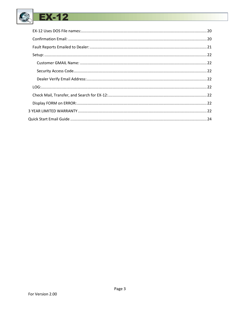 Ex-12 | Skutch Electronics EX-12 Technical Reference Guide User Manual | Page 3 / 25