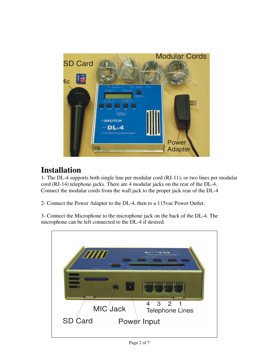 Installation | Skutch Electronics DL-4 User Manual | Page 2 / 7