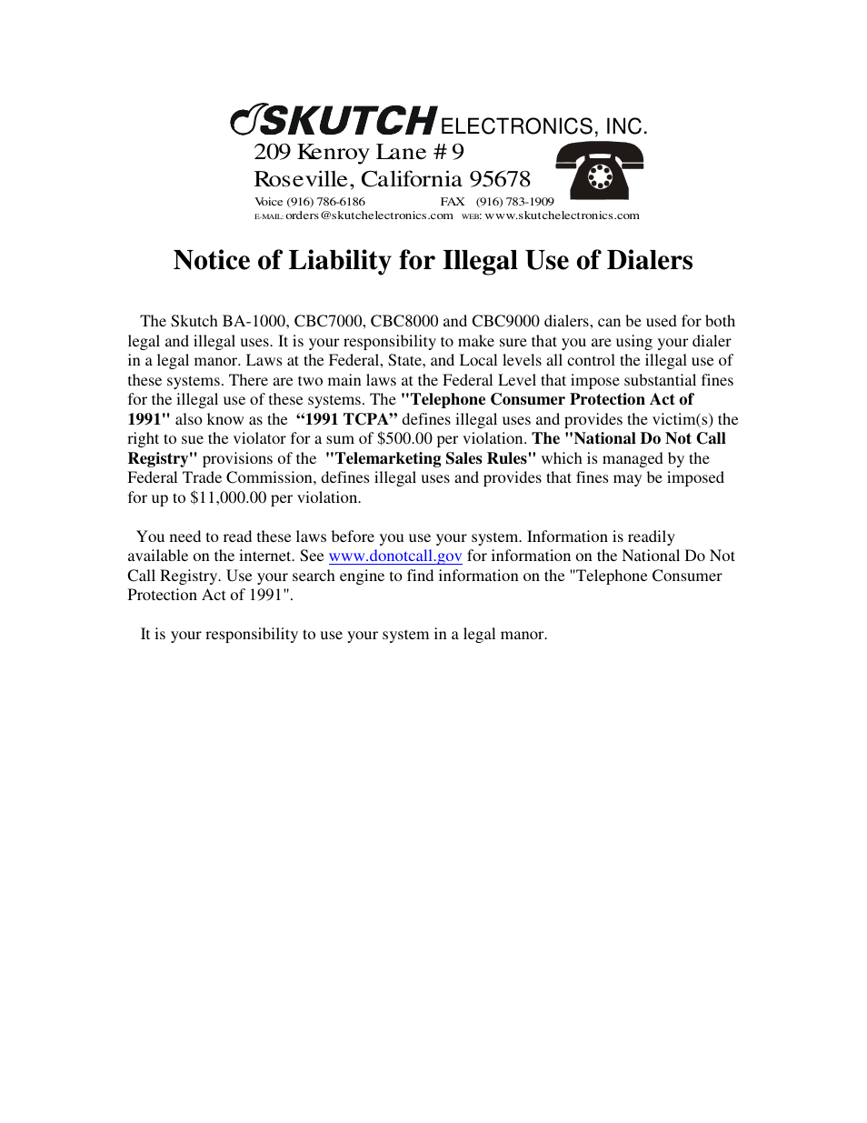 Skutch Electronics BA-1000 User Manual | 16 pages