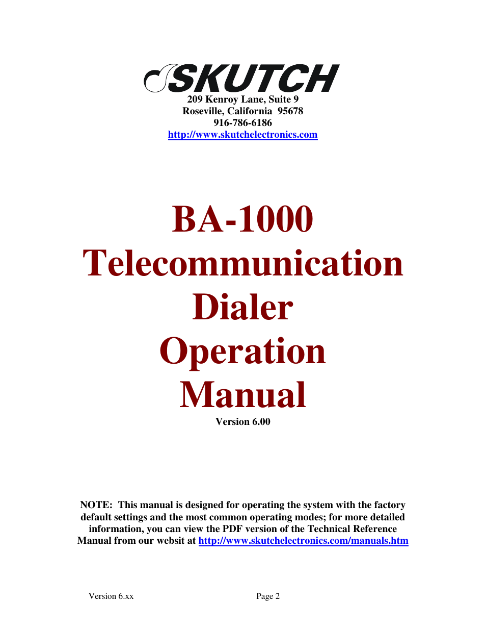 Ba-1000 telecommunication dialer operation manual | Skutch Electronics BA-1000 User Manual | Page 2 / 16