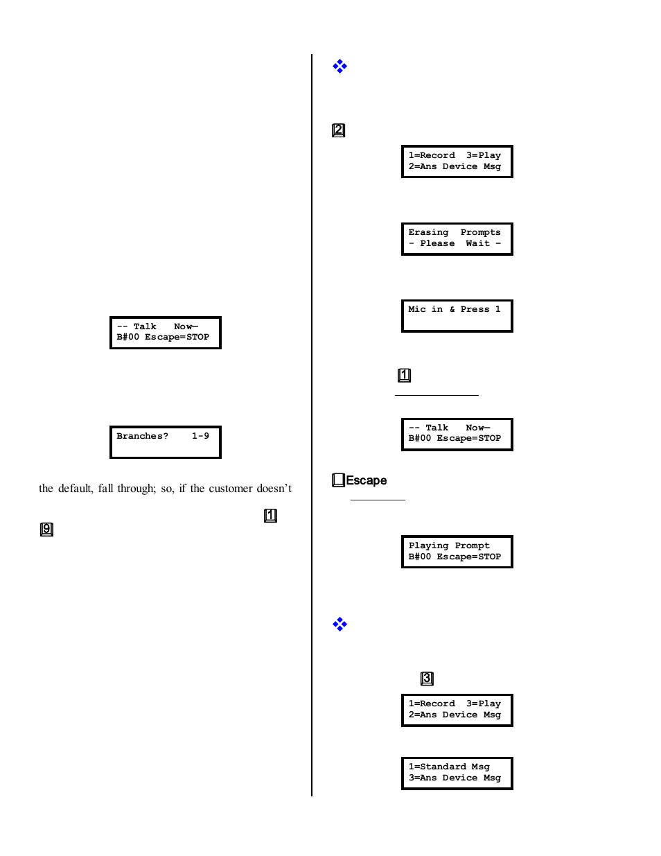 Record answering device prompt, Playing prompts, Branching | Using branches | Skutch Electronics BA-1000 Technical Reference Manual User Manual | Page 18 / 34