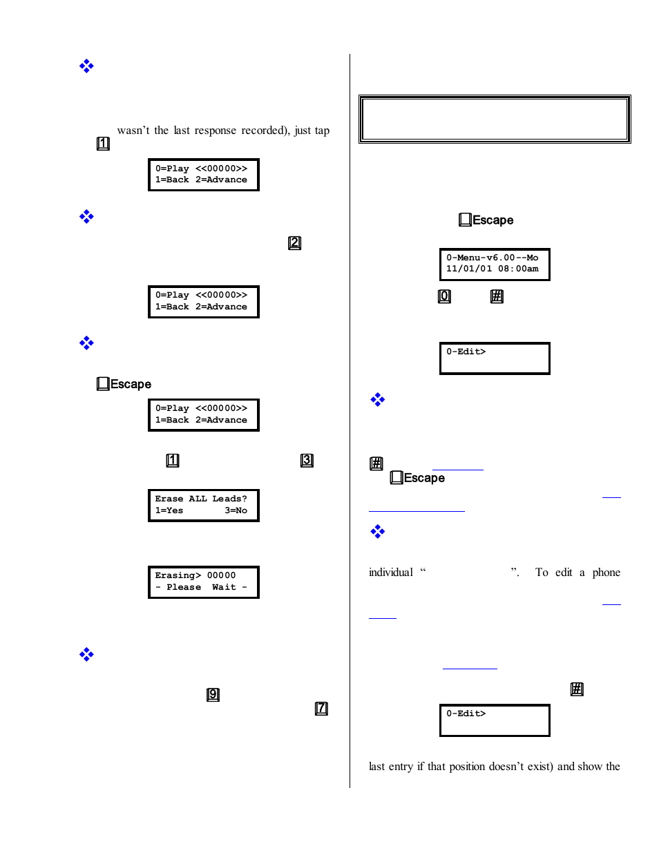 Play the previous response, Skip a response file, Exit playback mode | Volume control, Reviewing phone numbers, Edit a phone number, Edit from an entry position | Skutch Electronics BA-1000 Technical Reference Manual User Manual | Page 21 / 34