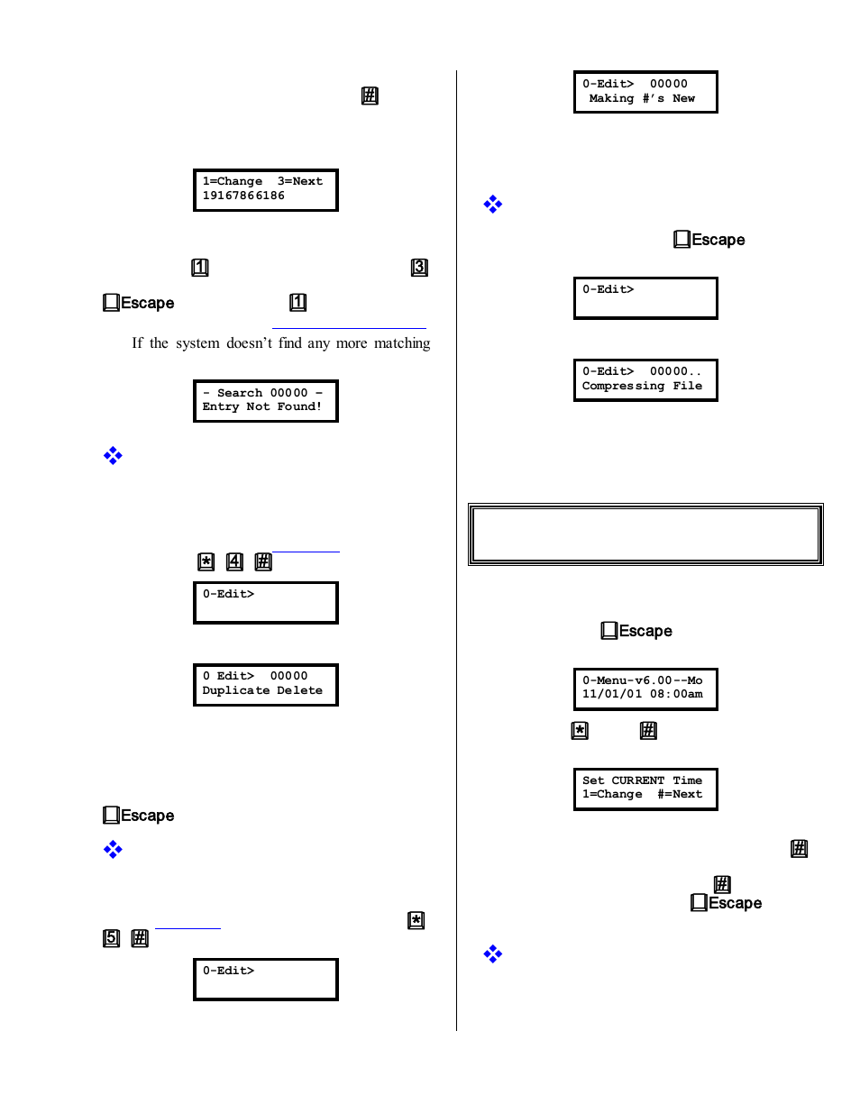 System setup, Duplicate delete, File restore | Exiting edit mode, Change the time/date | Skutch Electronics BA-1000 Technical Reference Manual User Manual | Page 23 / 34