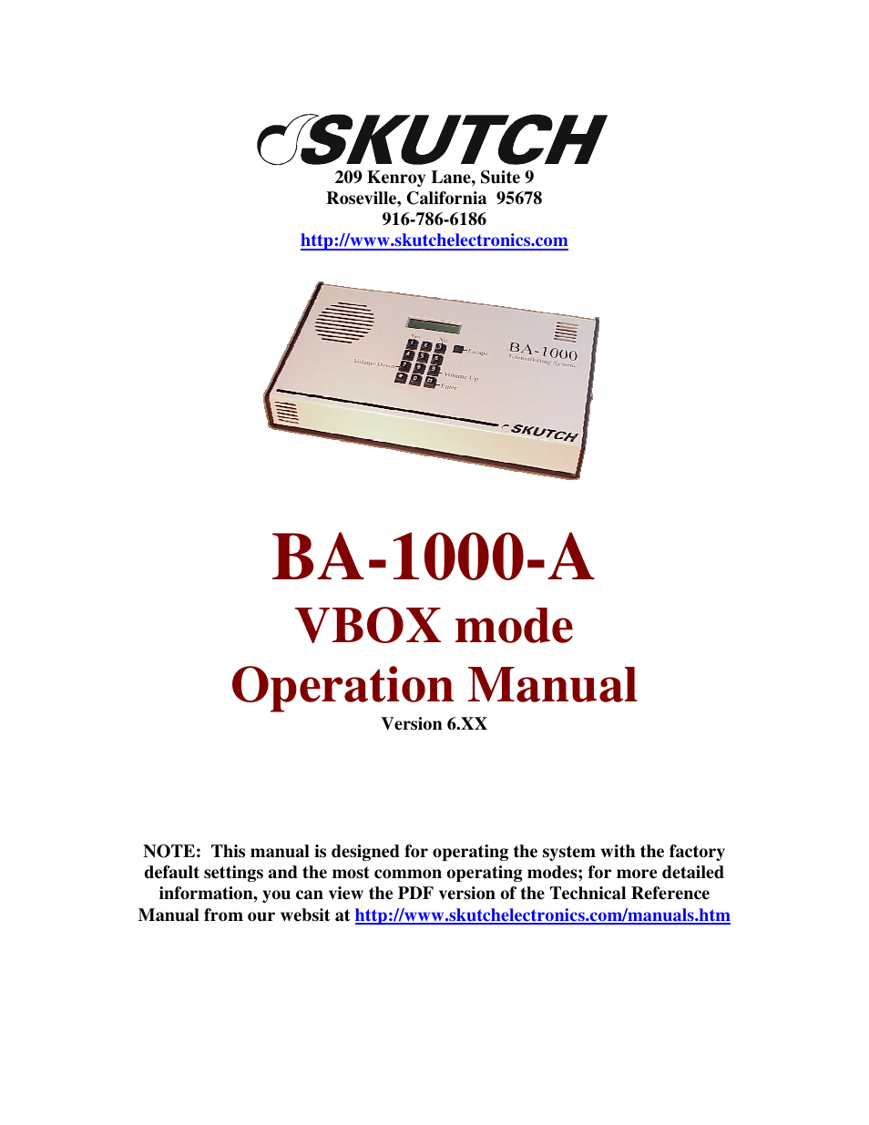 Skutch Electronics BA-1000-A Vbox User Manual | 10 pages