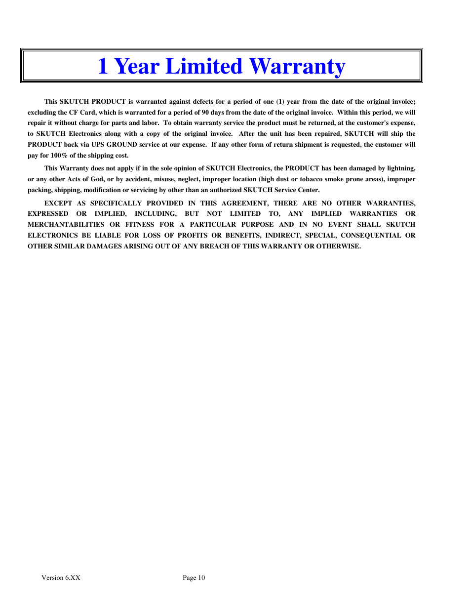 1 year limited warranty | Skutch Electronics BA-1000-A Vbox User Manual | Page 10 / 10