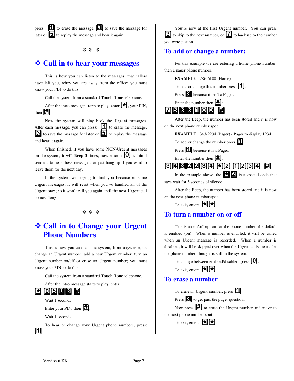 Call in to hear your messages, Call in to change your urgent phone numbers | Skutch Electronics BA-1000-A Vbox User Manual | Page 7 / 10