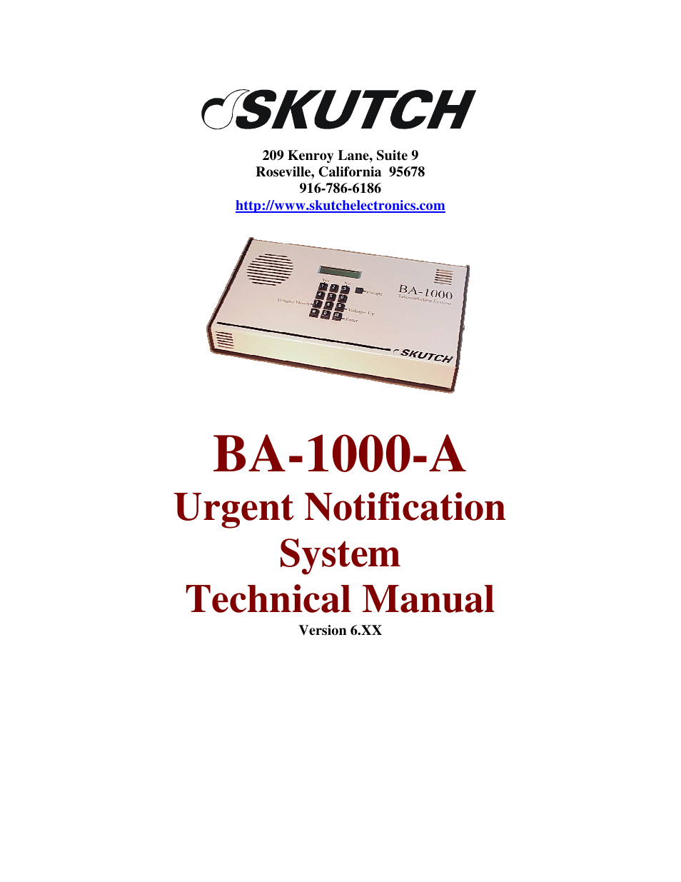 Skutch Electronics BA-1000-A Technical Reference Guide User Manual | 25 pages