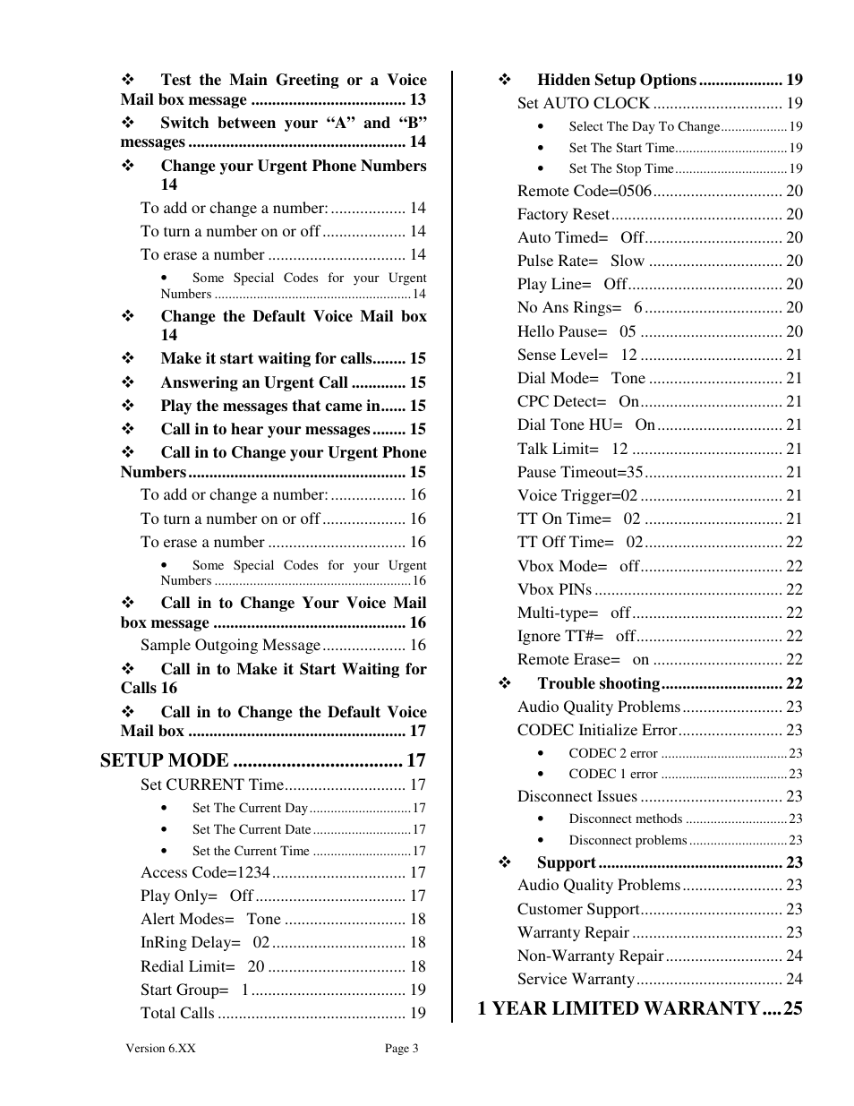 Setup mode, 1 year limited warranty | Skutch Electronics BA-1000-A Technical Reference Guide User Manual | Page 3 / 25