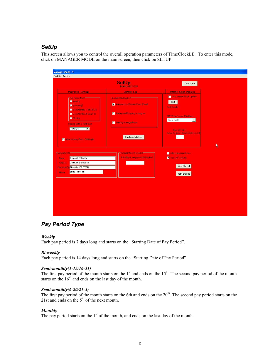 Setup, Pay period type | Skutch Electronics TimeClockLE User Manual | Page 8 / 19