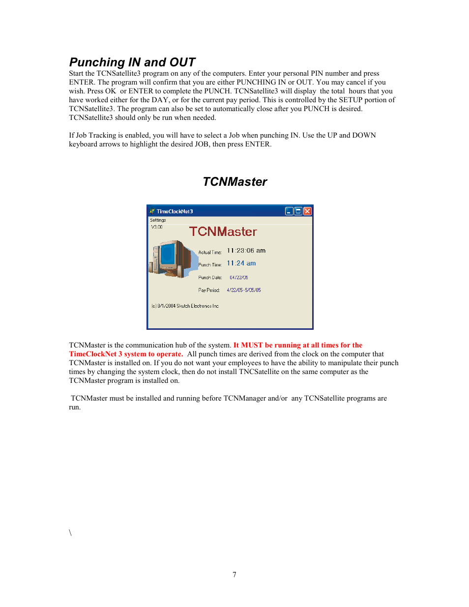 Punching in and out, Tcnmaster | Skutch Electronics TimeClockNet 3 User Manual | Page 7 / 17