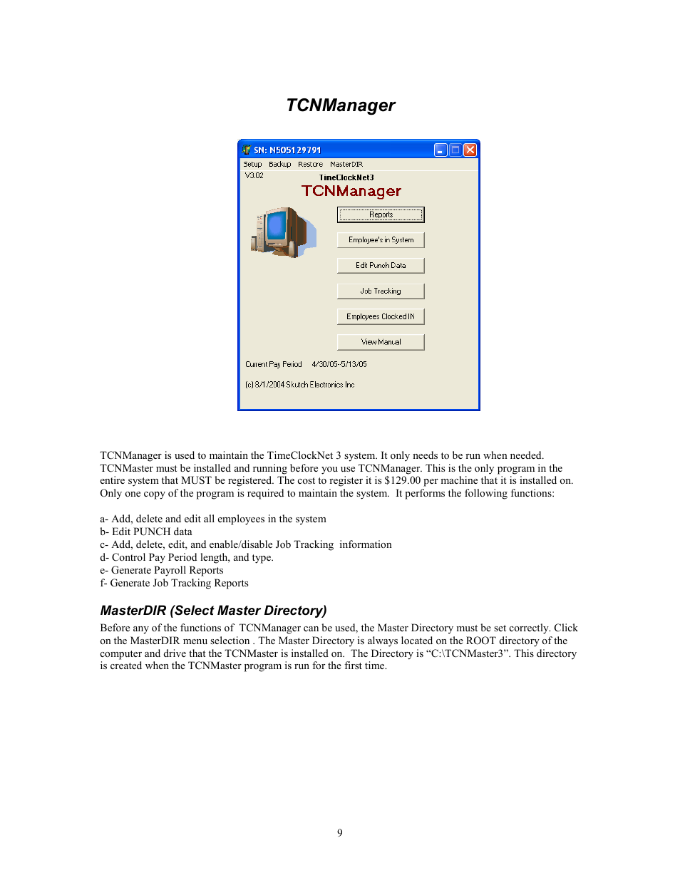 Tcnmanager | Skutch Electronics TimeClockNet 3 User Manual | Page 9 / 17